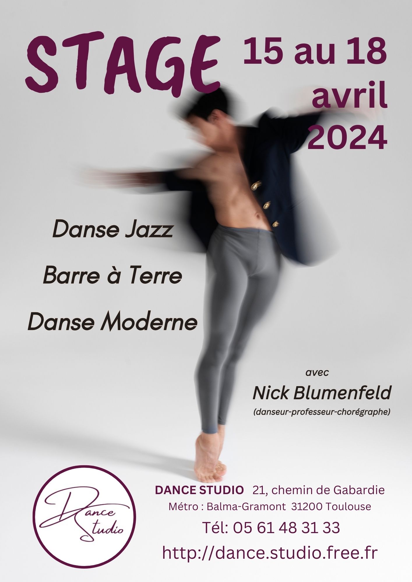 Stage De Danse De Printemps Du 15 Au 18 Avril 2024 Nick Blumenfeld Au Dance Studio Toulouse